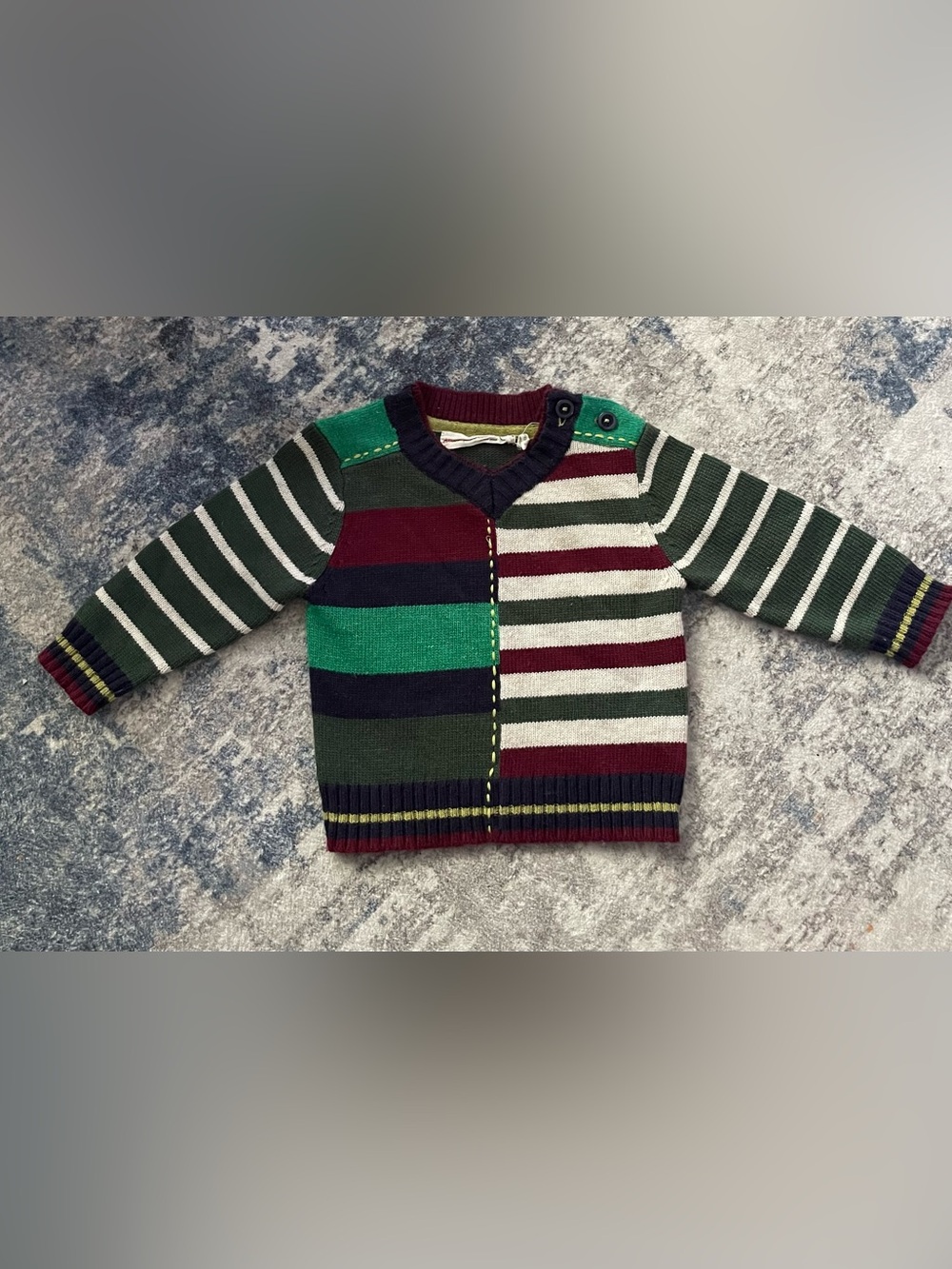 deux par deux Striped Knit Baby Sweater - Green, Navy, Burgundy, Ivory